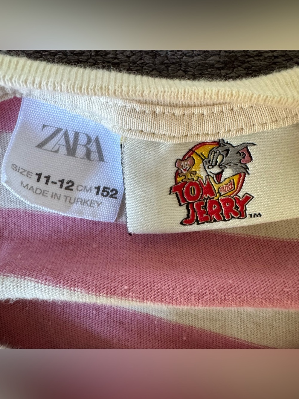 Zara Tom and Jerry Striped Pink White Long Sleeve Tee Top Graphic Girls 11-12 - Picture 7 of 7